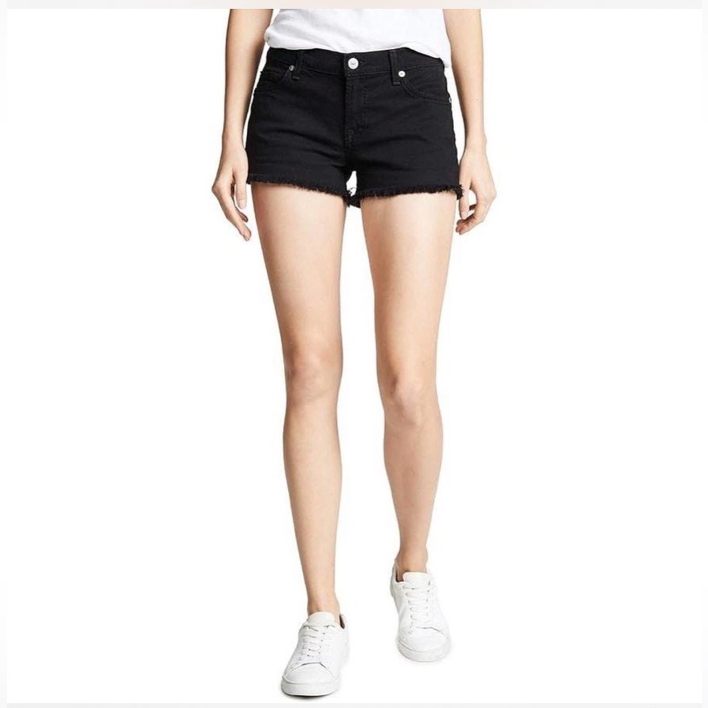 7 For All Mankind Black Raw Hem Denim Shorts Mid Rise Festival Summer Women’s 30